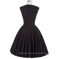 Belle Poque Lager Ärmellos Solid Schwarz Farbe Baumwolle Retro Vintage Party Kleid BP000069-1